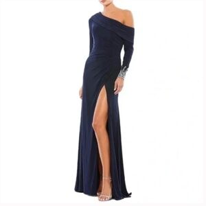 MAC DUGGAL One Shoulder Long Sleeve Jersey Gown